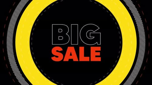 Animated Big Sale Text Reveal with Rotating Geometric Circles