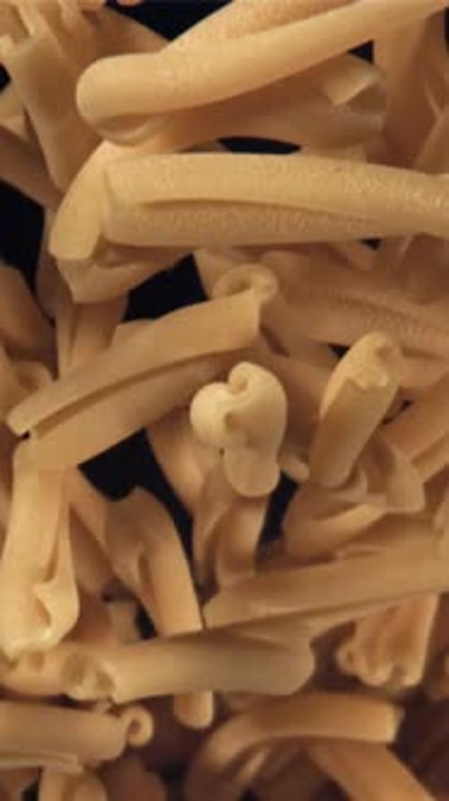 Pasta Casarecce Flies Up and Falls Down Filmed on a Highspeed Camera at 1000 Fps