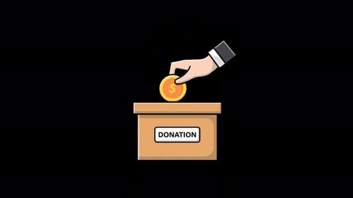 Animated Hand Drops Coin into Donation Box Illustration