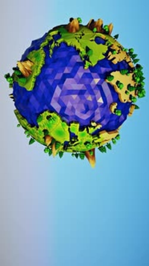 Low Poly Geometric Earth Globe Rotation Animation