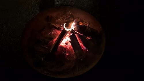 Wood camp fire burning, slow motion