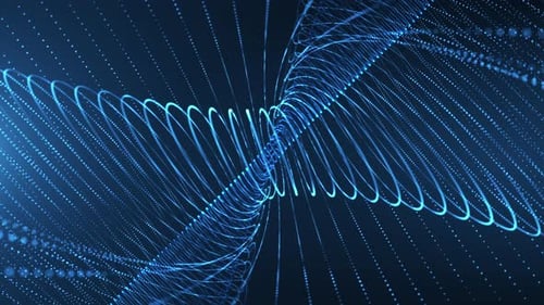 Abstract light stripes from lines and dots of particles of glowing swirling futuristic hi-tech