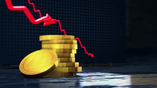 Litecoin Falling Price Red Arrow Crypto Market Downtrend Animation 4K