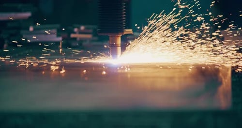 Plasma Laser Cutting Metal Sheet with Sparks Welding
