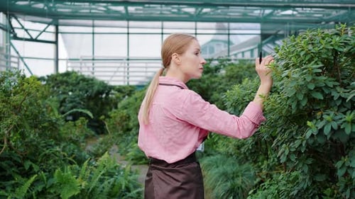 Un jardinero con portapapeles realiza un chequeo regular de las plantas