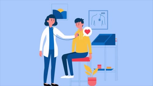 Flat Design Medical Check-up: Doctor and Patient Heart Exam Animation