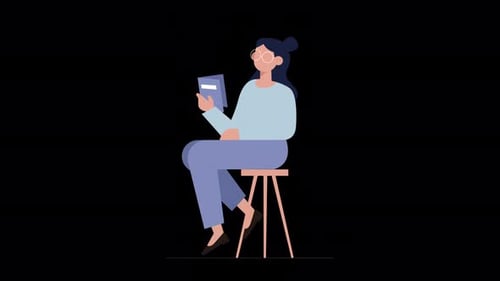 Flat Design Animation of Woman Reading a Book