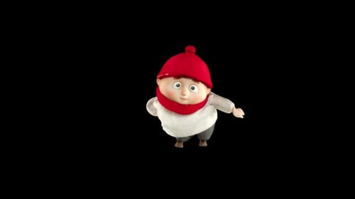 Animated Cute Character Walking in Winter Attire