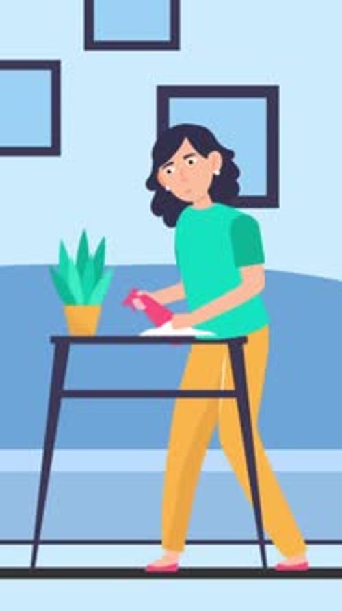 Flat Design Animation of Woman Cleaning Table