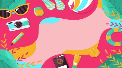Vibrant Summer Vacation Travel Background with Animated Holiday Icons