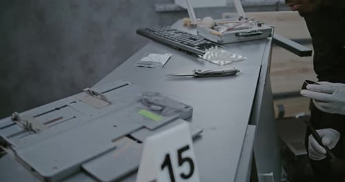 Forensic Investigator Examines Crime Scene Evidence