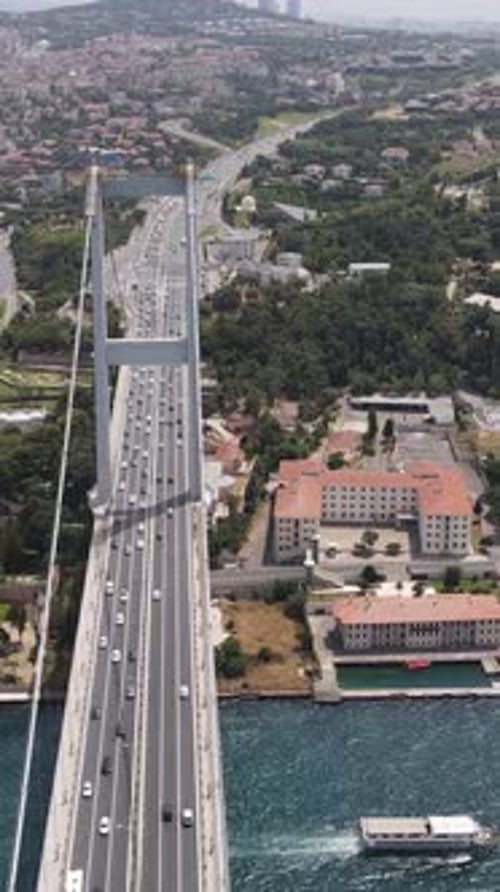 Cars Traffic on Bridge Aerial Drone