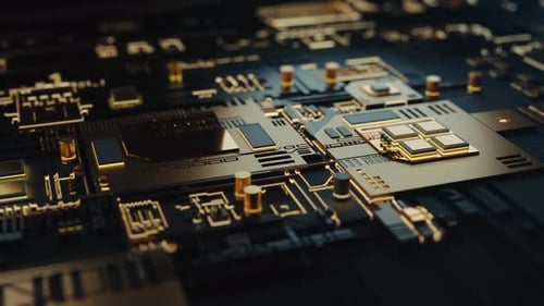 High Tech Integrated Circuit Board with Processor Close Up Electronic CPU Chip Component on Printed