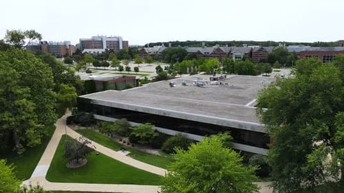 Aerial view of the international student center at MSU.