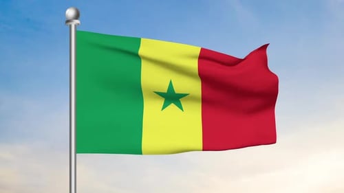 Realistic Senegal Flag Waving Loop against Blue Sky