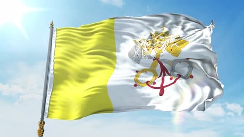 Realistic 3D Vatican City Flag Waving in Blue Sky