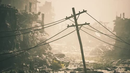 Nature Reclaims Ruins Vines and Grass Invade Crumbling Cityscape
