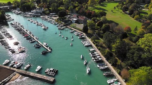 Sheridan Shore Yacht Club Marina with Boats and Green Surroundings Aerial View of a Marina Filled