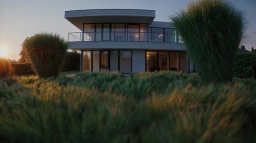Modern Home at Sunrise in Suburban Setting