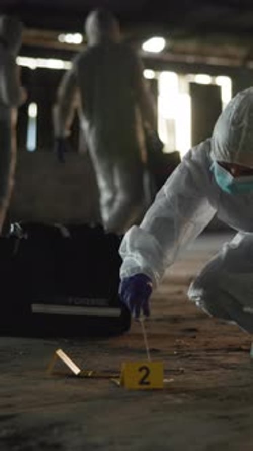 Forensic Investigators Examining Evidence at Crime Scene