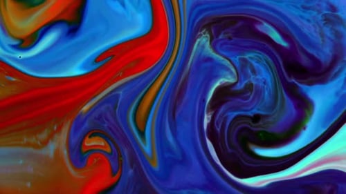 Abstract Swirling Fluid Art Background in Blue, Red, Orange