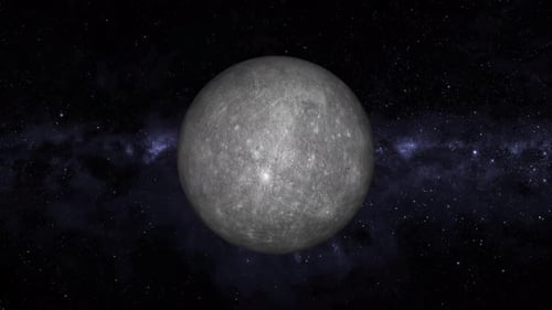 Realistic Mercury planet Rotating on space or galaxy and stars milky way. 1894