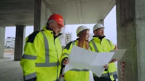 Professional Civil Engineers are Inspecting Modern Construction Site Viewing Building Plan in Laptop