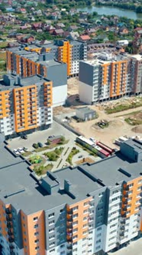 Aerial view of residantial modern exterior. High cityscapes architecture buildings. Vertical video