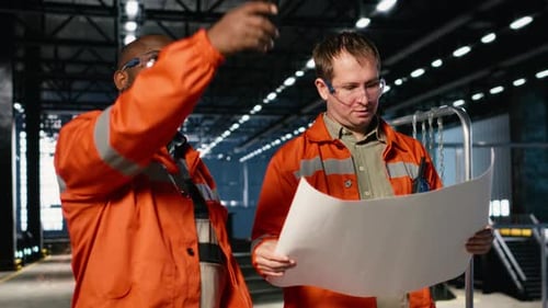 Industrial Staff Team Overseeing Fabrication Tools in Heavy Industry Plant