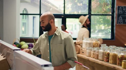 Middle Eastern Man in Eco Food Store