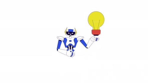 Animated Robot Character with Lightbulb Idea for Technology Concepts