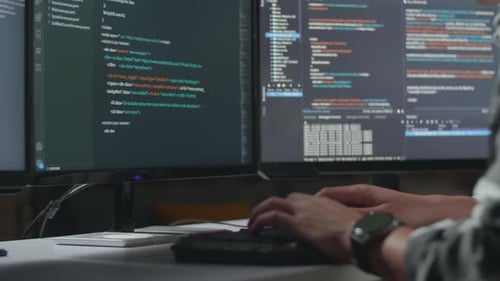 Close Up Of Desktop Computer's Monitor Showing Script Creating Software Engineer Developing App