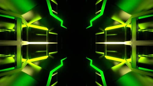 Green Neon Mirrored Sci Fi Corridor Background Vj Loop In HD