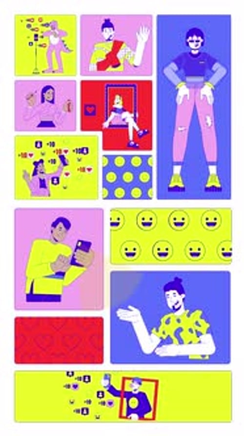 Animated Illustrations of People Using Social Media