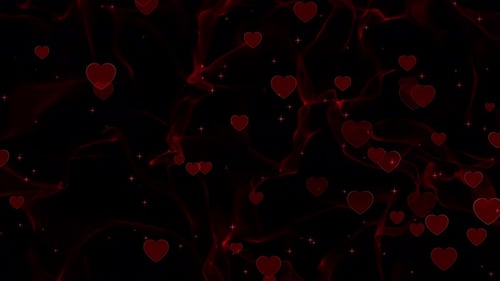 Animated Flowing Red Hearts with Abstract Fluid Background