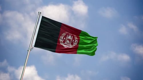 Realistic Waving Afghanistan Flag Animation Against Blue Sky