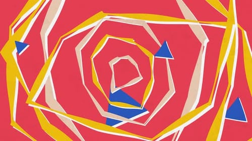 Abstrakte Komposition bestehend aus chaotisch verstreuten animierten geometrischen Elementen