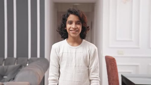 Smiling Boy Portrait in Modern Home Interior