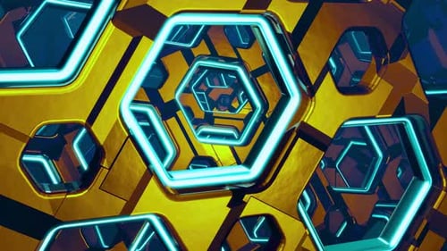 Futuristic Neon Hexagons Tunnel Loop Background