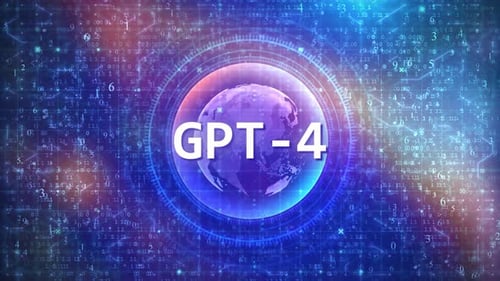 GPT-4 Concept on Futuristic Cyberspace Background with HUD, Numbers, and Globe