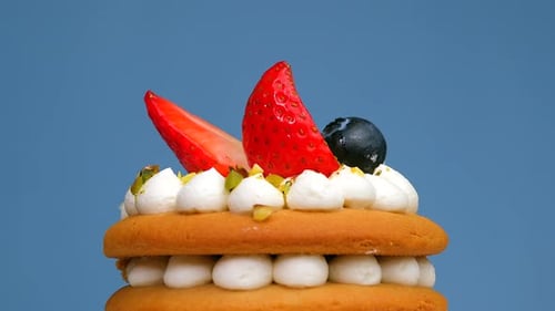 Delicious Dessert with Fresh Fruit and Cream