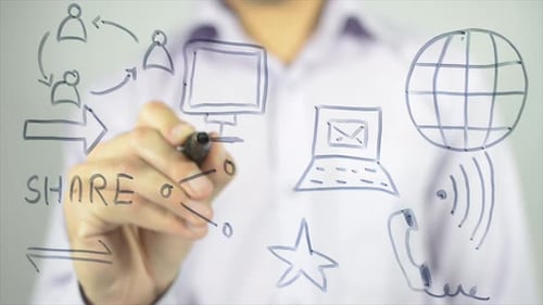 Hand Drawing Social Media and Global Network Diagram