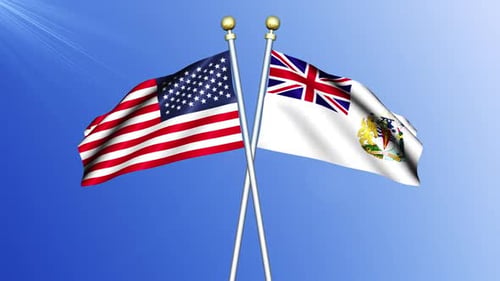 Crossed Waving Flags of USA and British Antarctic Territory