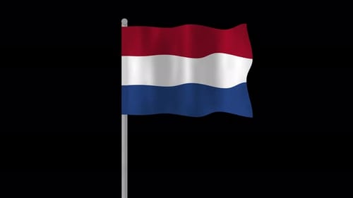 Waving Flag of Netherlands on Pole with Alpha Channel