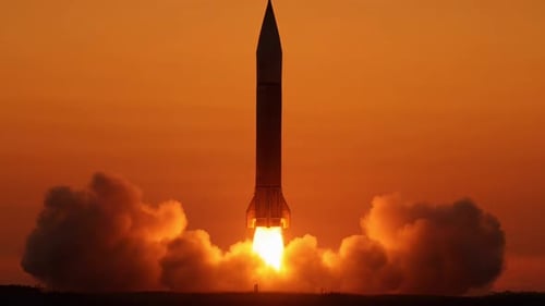 Cinematic Rocket Launch Silhouette With Intense Fire and Smoke
