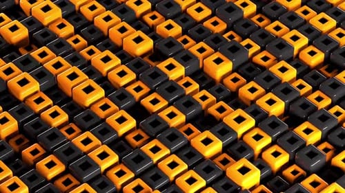Loop-Animation mit orangefarbenen und schwarzen Würfeln 4K