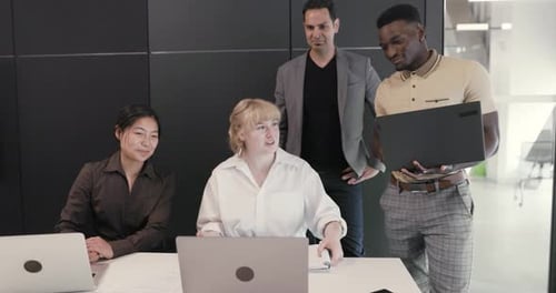 Business People Video Conferencing at Laptop Conference Room Meeting Business
