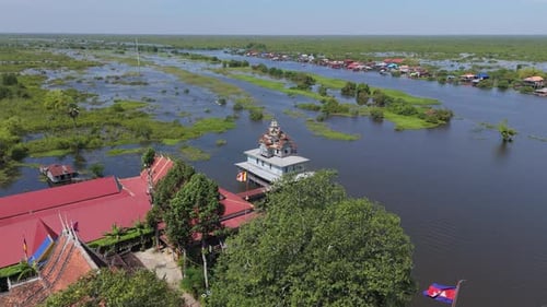 Wat Chheu Kgmao, black wood pagoda on the Tonle Sap, Cambodia.