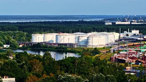 Fuel storage at a harbor.