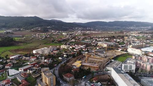 Village Countryside with Buildings Construction with Cranes